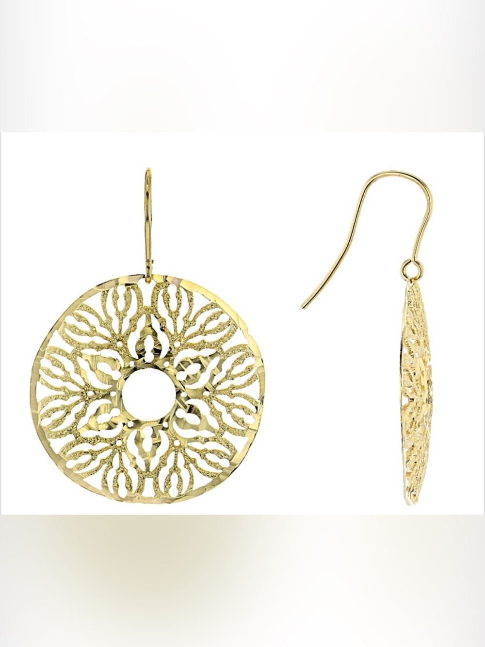 18K Yellow Gold Over Bronze Filigree Disc Dangle Earrings